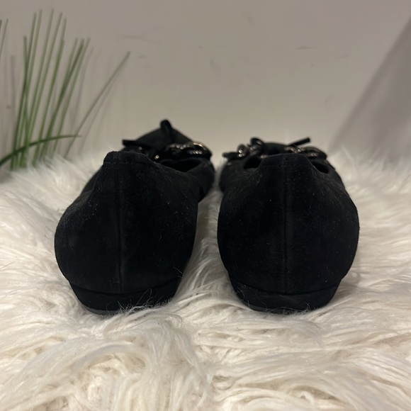 Prada size 37 Black Suede Flats with Chain & Bow Detail - NEW - Never Worn - Picture 7 of 15